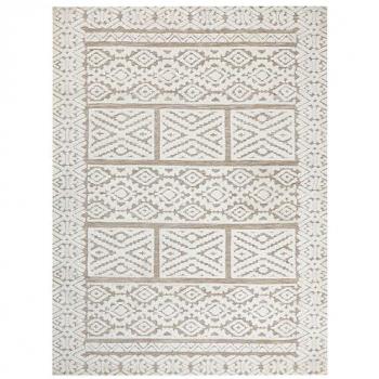 Alfombra moderna de poliéster de pelo corto con patrón oriental en color blanco crema y beige, 300 x 400 cm