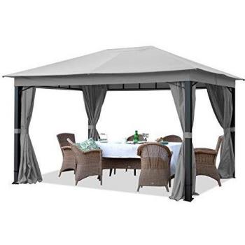 Cenador de jardín TOOLPORT Premium 3x4 m, aluminio, lona de techo impermeable aprox. 220g/m², incluye 4 partes laterales, color gris