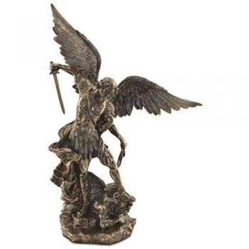 Figura Religiosa San Miguel de Resina y Bronce Dorado - Colección Clásica Signes Grimalt 26x65x78cm