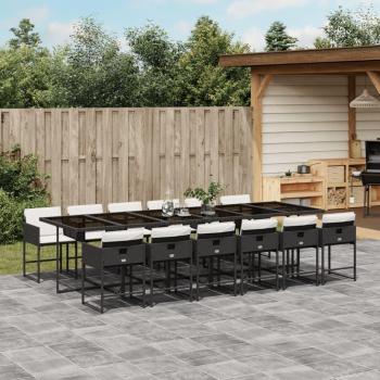 13-Piece Black Poly Rattan Garden Dining Set with Cushions