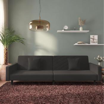 Black Velvet 2-Seater Sofa Bed with Two Pillows