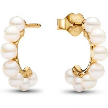 Pendientes Pandora Timeless bañados en oro color blanco con perlas cultivadas y cuentas abiertas en color blanco