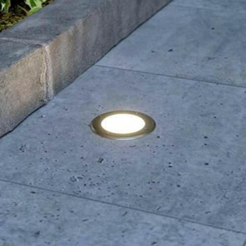 Foco de suelo LED empotrado Doris redondo, acero, moderno, gris, hecho de aluminio, 1 llama, Lucande, lámpara de exterior para jardín y terraza
