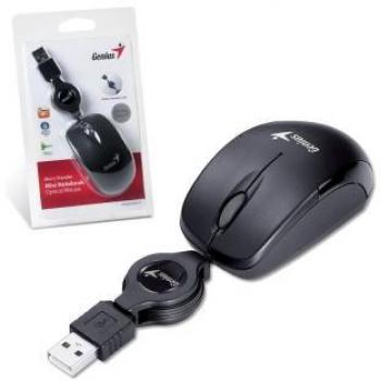 Genius Micro Traveler Black - Ratón óptico USB de 1200 DPI con cable retráctil