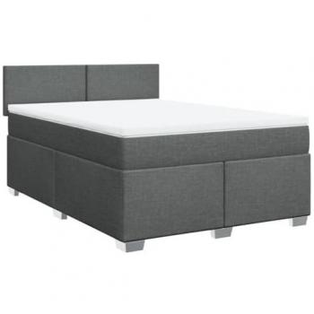 Cama box spring con colchón tela gris oscuro 140x200 cm