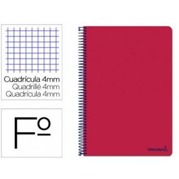 Cuaderno Espiral Liderpapel Folio Smart Tapa Blanda 80h 60gr Cuadro 4mm con Margen Color Rojo