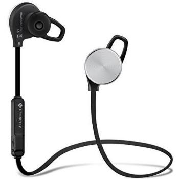 Etekcity® S1 Auriculares Inalámbricos Bluetooth 4,1 de Sonido Estéreo con Micrófono Incorporado, con AptX, Reducción de Ruido CVC 6,0, Prueba a Sudor, hasta 10 Horas de Uso Continuo, Aleación de Aluminio, Negro y Plateado