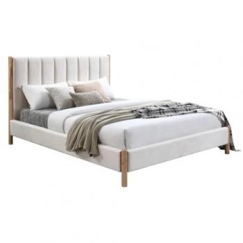 Cama 160 x 200 cm con cabecero de costuras verticales - Terciopelo - Marfil - SIZAMA