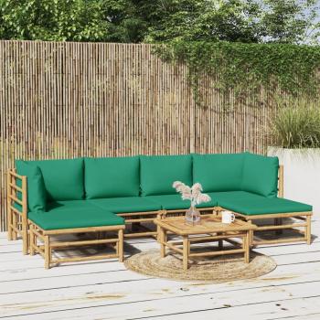 Set de Muebles de Jardín 7 Piezas de Bambú Verde con Cojines