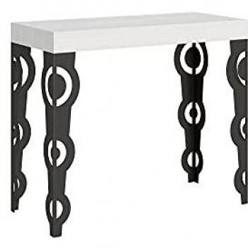 Consola extensible Karamay Premium 90x40/300 cm Fresno Blanco con estructura Antracita