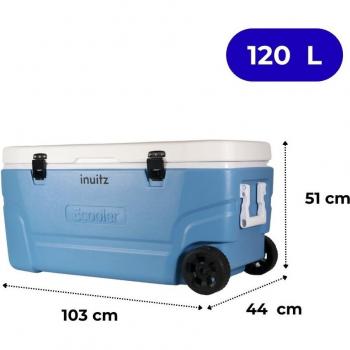 Nevera Portátil con Ruedas INUITZ Atlantic Roller 120 Litros - Aislante de Poliuretano, Cierres en Acero, 4 Posavasos, Sistema Antigoteo, Asa Reforzada y