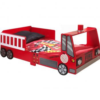 Cama infantil bombero 70 x 140 cm madera roja con sommier incluido