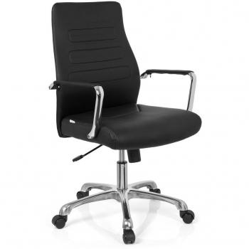 hjh OFFICE 720006 Sillón de Oficina TEWA Piel sintética Negro, Silla Escritorio Brazos, Respaldo ergonómica, Ajuste Altura