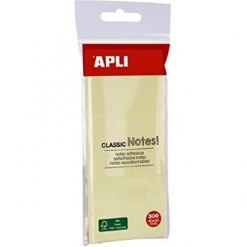 APLI 11696 - Notas adhesivas CLASSIC 40 x 50 mm 3 blocs de 100 hojas color amarillo