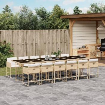 13-Piece Beige Poly Rattan Garden Dining Set with Cushions