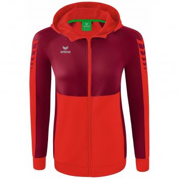 Erima Sudadera con Cremallera Six Wings Training Mujer, Chaqueta de Entrenamiento con Capucha, Color Rojo/Bordeaux, Talla 40