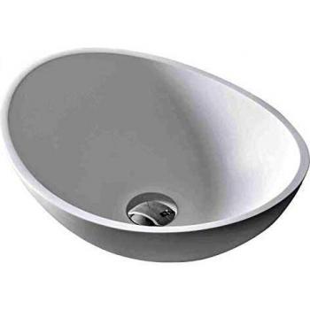 Lavabo de encimera de resina mineral TWA29 - Blanco mate - 42x34x15cm - Con sistema de drenaje y cubierta adicional