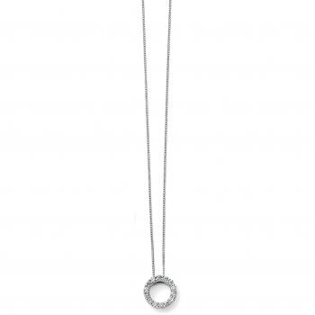 Elements Gold Ladies 9ct White Gold Open Circle Pavé Pendant of Length 46cm
