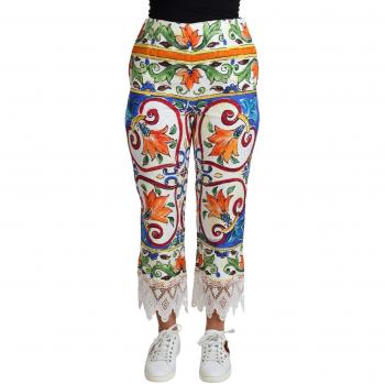 Dolce & Gabbana Multicolor Majolica Print Trouser Cotton Pants - IT40|S