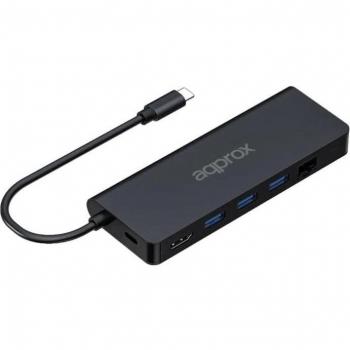 Approx APPC53 HUB 8 Puertos USB Type-C, Adaptador Multipuerto con HDMI 4K, 3x USB 3.0, Lector de Tarjetas SD/MicroSD, Entrada PD Tipo C