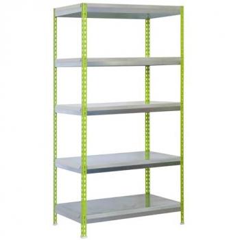 Estantería de media carga para jardín Simon Rack, 5 estantes, dimensiones 2000x1000x450 mm, capacidad de 300 kg de punto de flexión, color Verde/Galvanizado