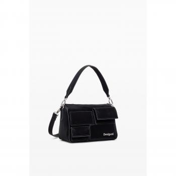Desigual Black Leather Shoulder Bag with Multiple Pockets