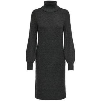 Vestido Largo de Punto con Manga Larga y Cuello Alto Sasha en Gris Melange para Mujer