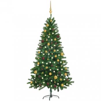 Árbol de Navidad artificial preiluminado con luces LED y bolas verde 180 cm