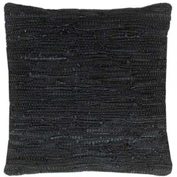 vidaXL Cojín Decoración Cama Sofá Salón Silla Sillón Diseño Original Tipo Chindi Retro Vintage Funda Extraíble Cuero Trenzado + Reverso Algodón Negro