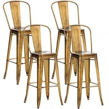 Set de 4 Taburetes de Bar Aiden Dorado con Respaldo y Reposapiés