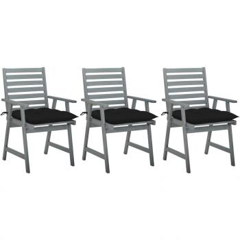 Sillas de comedor de jardín 3 piezas en madera maciza de acacia con cojines