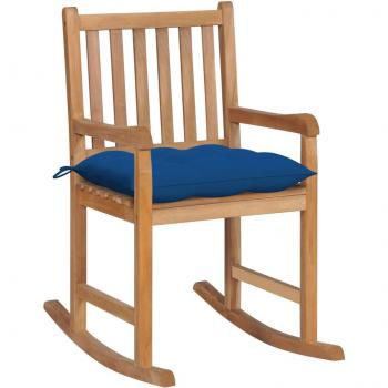 Solid Teak Wood Rocking Chair with Blue Cushion