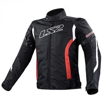 Chaqueta textil de moto LS2 Gate impermeable, color negro, blanco y rojo, talla 3XL