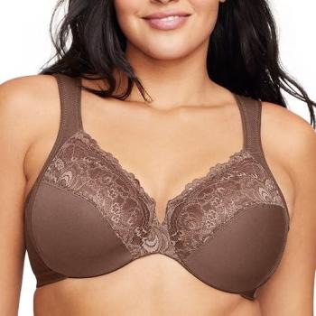 Glamorise Low Cut Wonderwire Lace Bra - Brown Back Closure Women's Bra 40-C
