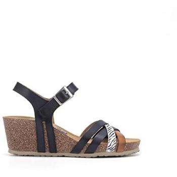 Sandalia Fluchos Palma D8551 Cuero Auténtico para Mujer, modelo Texas Marino, talla 36, con diseño en cuero auténtico y detalles en zebra