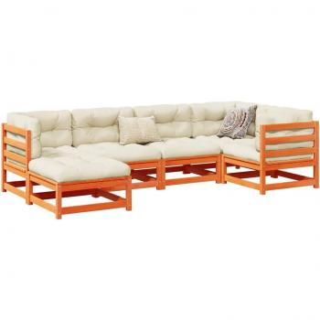 Set de Sofás de Jardín 6 Piezas con Cojines de Madera de Pino Marrón y Cera