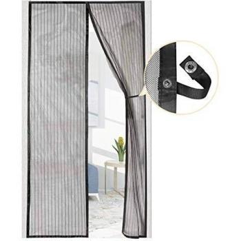 AUGOLA Cortina Mosquitera Magnética para Puerta con Alzapaños 90 x 210 cm, Mosquitera Para Puertas Cortina de Sala de Estar, Cortinas Antimoscas Exterior,Negro