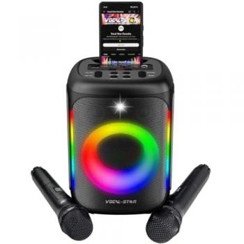 Máquina de Karaoke Portátil Vocal-Star VS-275BT con Bluetooth, 2 Micrófonos Inalámbricos, Altavoz de 80W, Efectos de Luz y Grabación