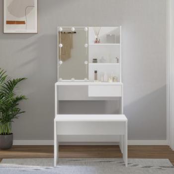 LED Vanity Table Set in White Engineered Wood