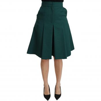 Dolce & Gabbana Green Pleated A-line High Waist Cotton Skirt - IT40|S, Midi Skirts, female, Size: XS