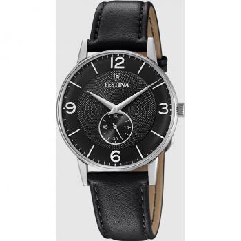 Reloj Festina Retro F20566/4 Hombre con Correa de Piel Negra y Esfera Clásica