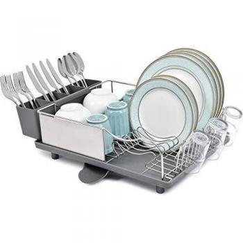 KINGRACK Escurreplatos de Acero Inoxidable, Estante de Secado de Platos con Marco antioxidante, diseño Opcional de 2 direcciones, extraíble y Grande, Soporte para Utensilios de Cocina, Color Gris