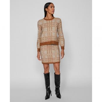 Vila Jersey de mujer cuadros con diseño a cuadros, tejido suave, ajuste regular, manga larga y cuello redondo