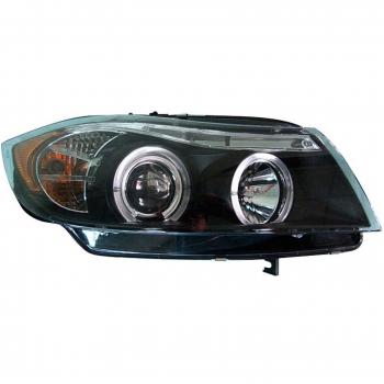 AutoStyle SK330 - 103054d - Faros delanteros para BMW 3 E90/E91 Sdn/Trng 3/05, con anillos de luz, color negro