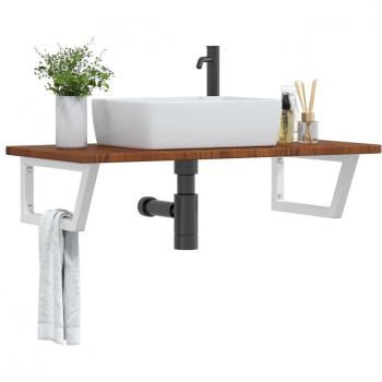 Estante de lavabo de pared de acero y madera maciza de roble marrón vidaXL