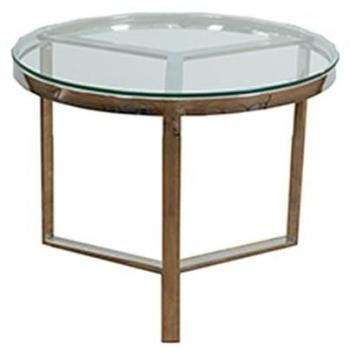 Mesa Auxiliar Redonda 60x46 cm con Pie Triple de Acero Inoxidable Plateado y Superficie de Cristal Graziela
