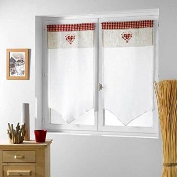 Couleur Montagne  - 3001066, Par De Visillo Punta Para Bara , 2 X 60 X 120 Cm , Camille , Visillo Bordado Vichy , Rojo