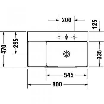 Lavabo Mueble Duravit DuraSquare Asimétrico 80x47cm, Sin Rebosadero, Con Banco para Grifo, Becken a la Derecha, Color Blanco