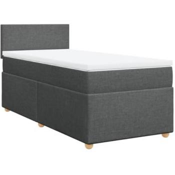 Cama box spring con colchón de muelles gris oscuro 100x200 cm tela