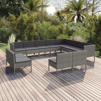 12-Piece Grey Poly Rattan Garden Lounge Set with Cushions